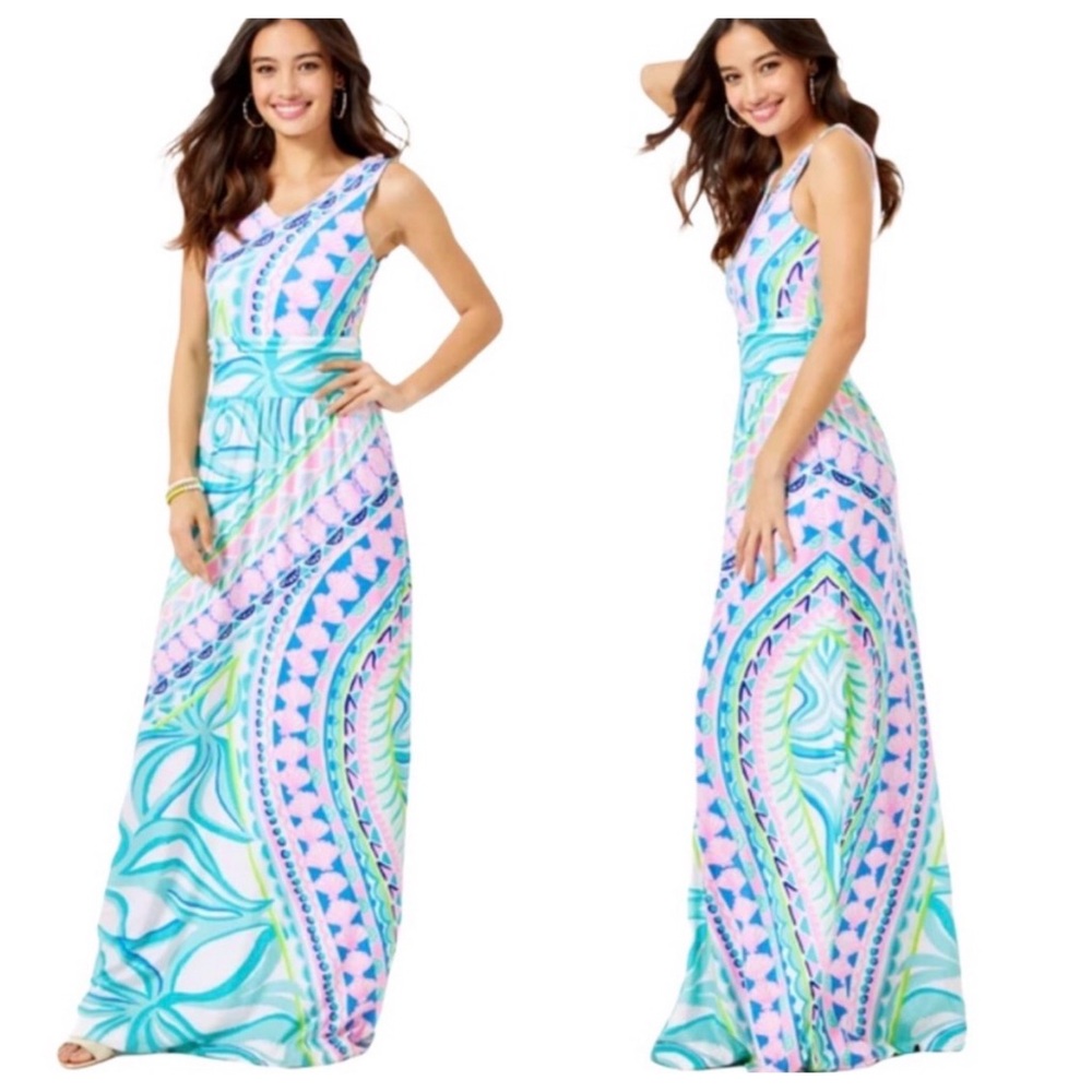 Lilly Pulitzer Marco Maxi Dress Multi Coco Island Engineered SZ Small